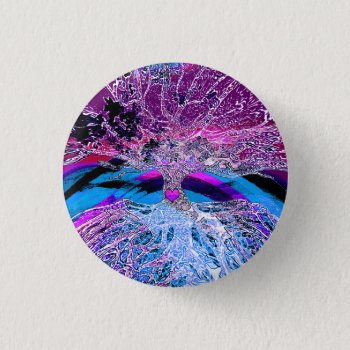 Tree Of Life Hear In Purple And Blue W/ Rainbow Pinback Button by thetreeoflife at Zazzle