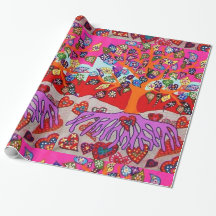 Tree of Life Heart Flowers Wrapping Paper