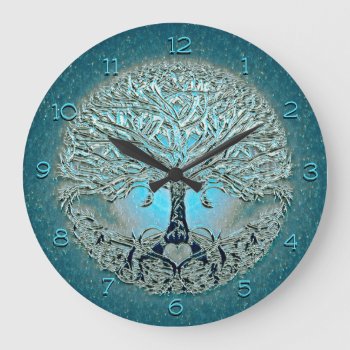 Tree Of Life Heart In Blue Colors Large Clock by thetreeoflife at Zazzle