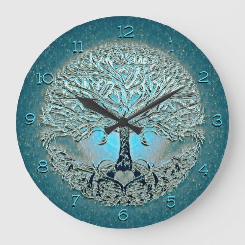 Tree of Life Heart in Blue Colors Large Clock