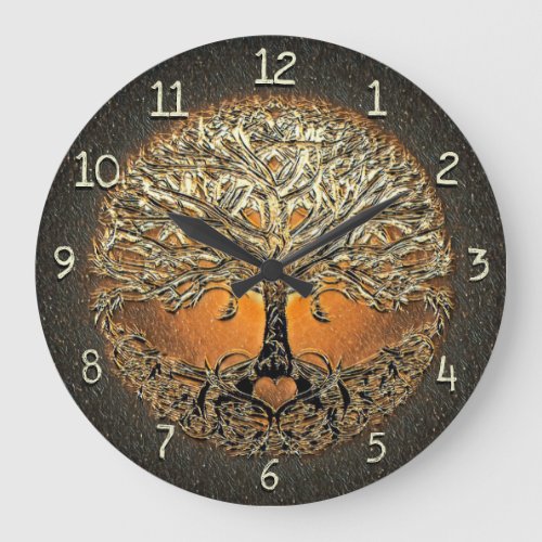 Tree of Life Heart in Copper Colors Large Clock