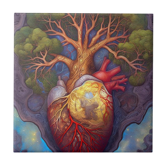Tree Of Life Heart Surreal Nature Art Ceramic Tile (Front)
