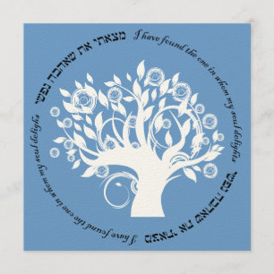 Tree of Life Hebrew Jewish Wedding Blue Invitation