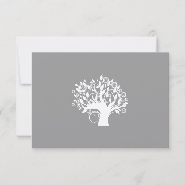 Tree of Life Hebrew Jewish Wedding RSVP Silver Card (Front)