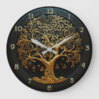 Tree of Life in Black and Gold Large Clock