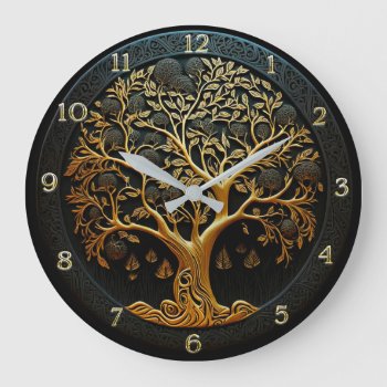 Tree Of Life In Black And Gold Large Clock by thetreeoflife at Zazzle