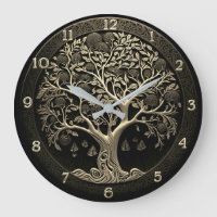 Tree of Life in Black and Gold Large Clock