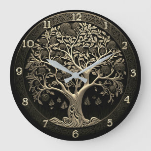 Tree of Life in Black and Gold Large Clock