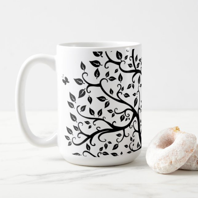 Tree of Life in Black and White Coffee Mug (With Donut)