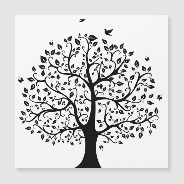 Tree of Life in Black and White Magnetic Invitation (Front)