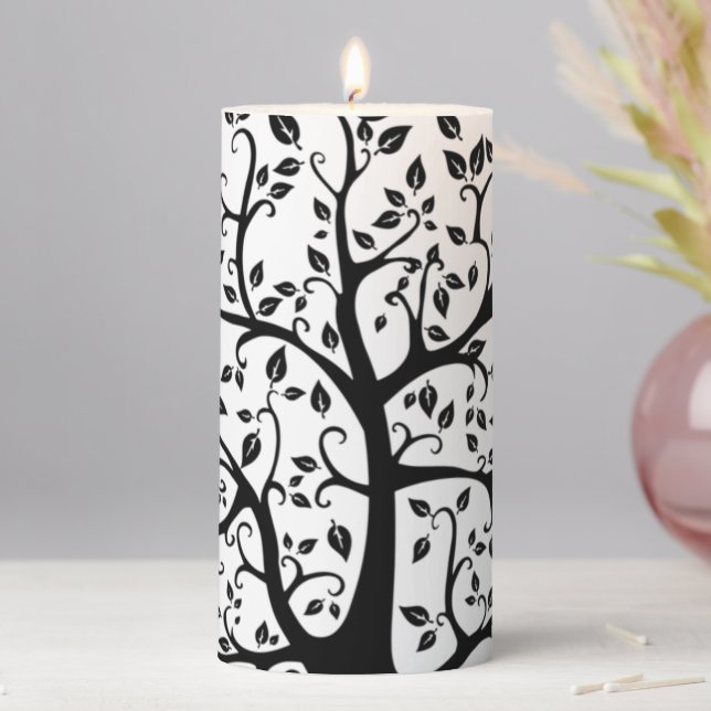 Tree of Life in Black and White Pillar Candle (In Situ)