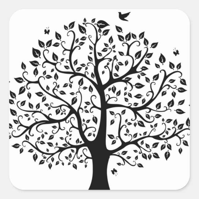 Tree of Life in Black and White Square Sticker (Front)