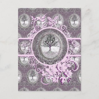 Tree Of Life In Black And White With Flowers Postcard by AmelianAngels at Zazzle