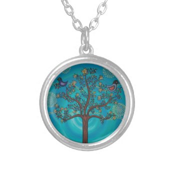 "tree Of Life In Blue"  By Catherinehayesart Silver Plated Necklace by CatherineHayesArt at Zazzle