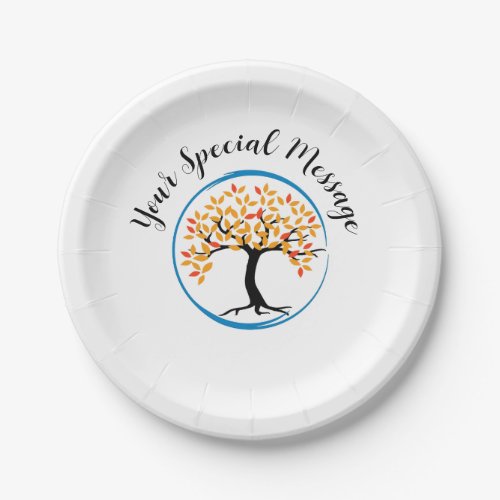 Tree of Life in Blue Circle Survivor Party Paper Plates