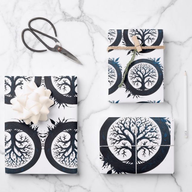 Tree of Life in Blue Wrapping Paper Sheets (Front)