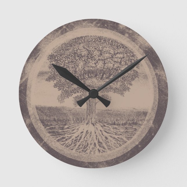 Tree of Life in Brown Round Clock (Front)