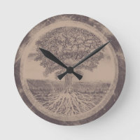 Tree of Life in Brown Round Clock