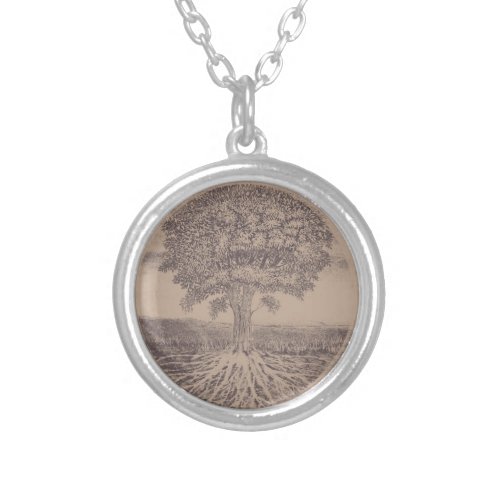 Tree of Life in Brown Silver Plated Necklace