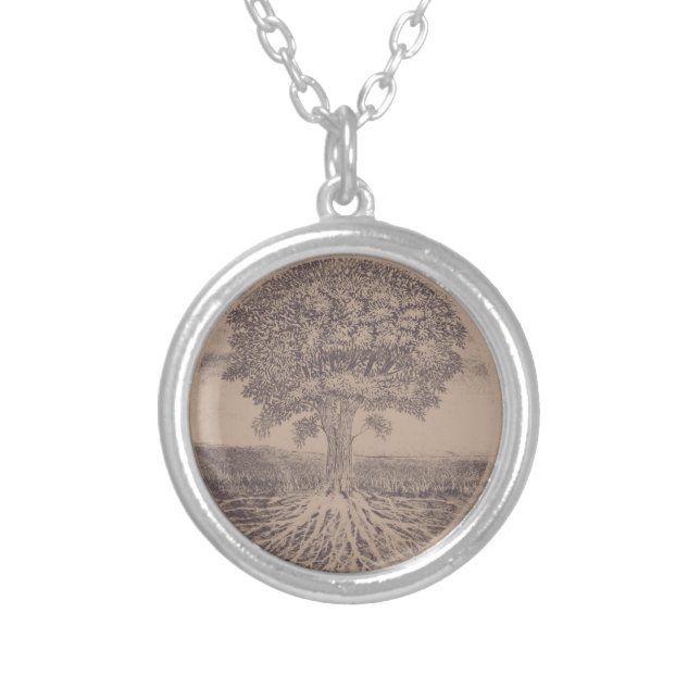Tree of Life in Brown Silver Plated Necklace (Front)