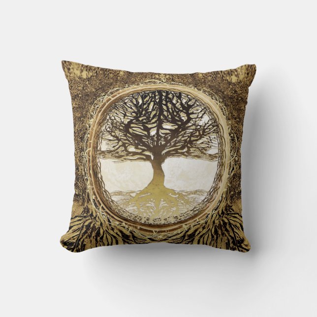Tree of Life in Brown Throw Pillow (Front)