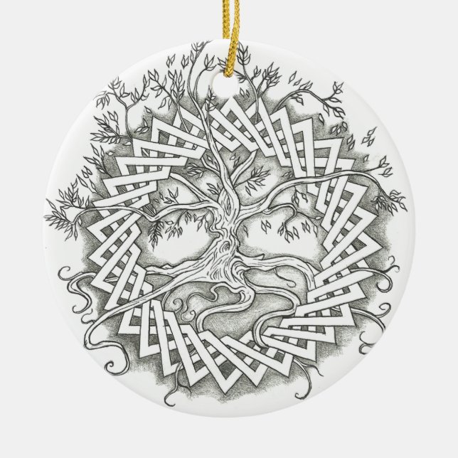 Tree of Life in Celtic Design Ceramic Ornament (Front)