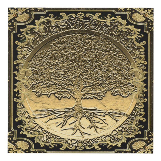Tree of Life in Gold Faux Canvas Print (Front)