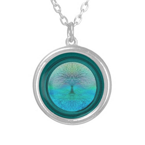 Tree of Life in Green Colors Silver Plated Necklace