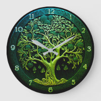 Tree of Life in Green Large Clock