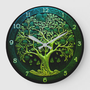 Tree of Life in Green Large Clock