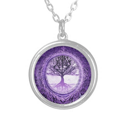 Tree of Life in Purple Silver Plated Necklace