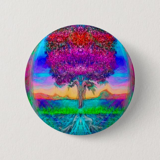 Tree of Life in Rainbow Colors Button (Front)
