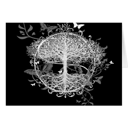 Tree of Life in White with Butterflies Cards (Front Horizontal)