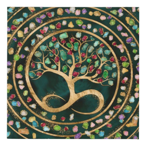Tree of Life _ Infinity Spiral _ Colorful geodes Faux Canvas Print