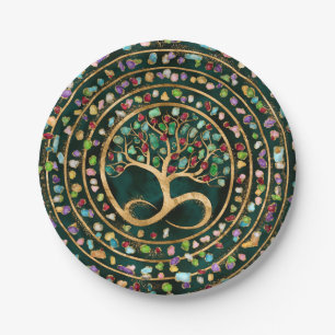 Tree of Life - Infinity Spiral - Colorful geodes Paper Plates
