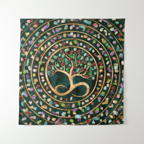 Tree of Life _ Infinity Spiral _ Colorful geodes Tapestry