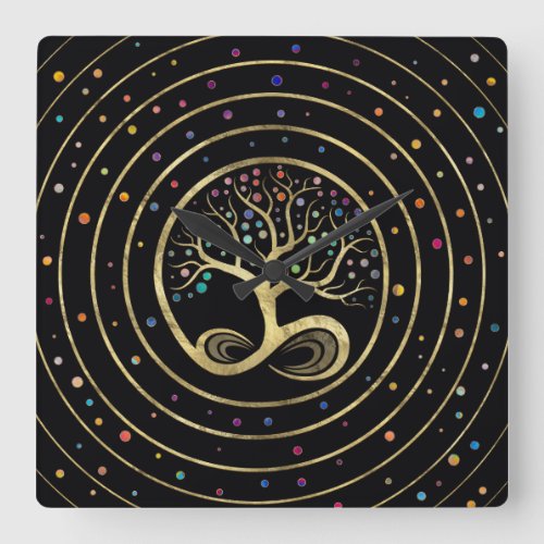 Tree of Life _ Infinity Spiral Square Wall Clock