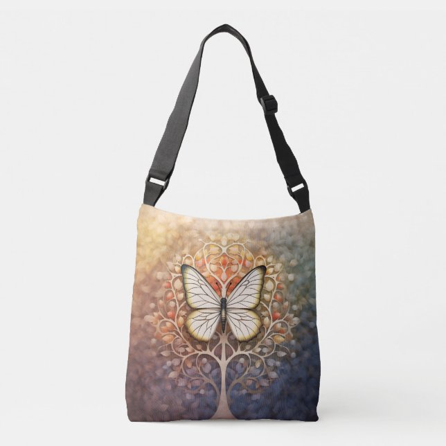 Tree Of Life Inspirational Butterfly Crossbody Bag (Front)