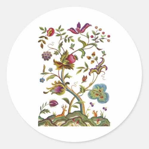 Tree of Life Jacobean Embroidery Classic Round Sticker