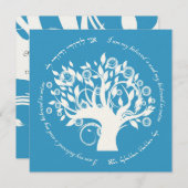Tree of Life Jewish Hebrew Wedding Blue Invitation (Front/Back)