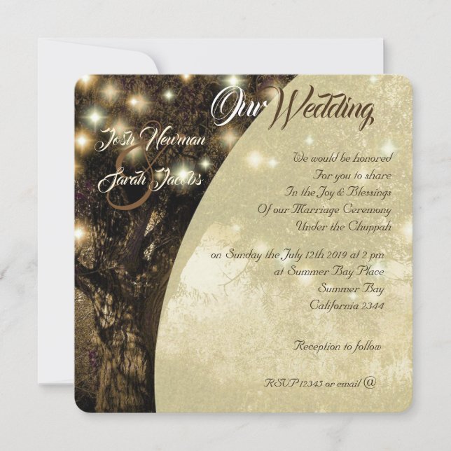 Tree of Life Jewish Night Lights wedding Invitation (Front)