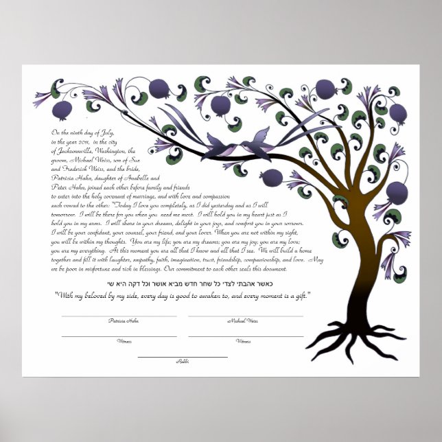 Tree of Life ketubah with a Hebrew quote (mauve L) Poster (Front)