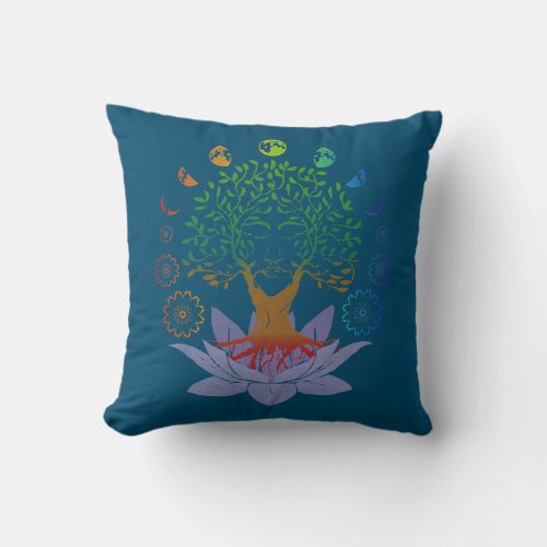tree of life lotus flower moon phases sacred throw pillow