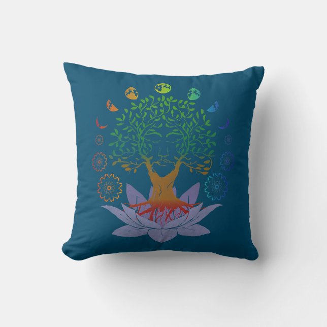 tree of life lotus flower moon phases sacred throw pillow (Front)