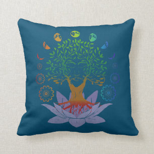 tree of life lotus flower moon phases sacred throw pillow