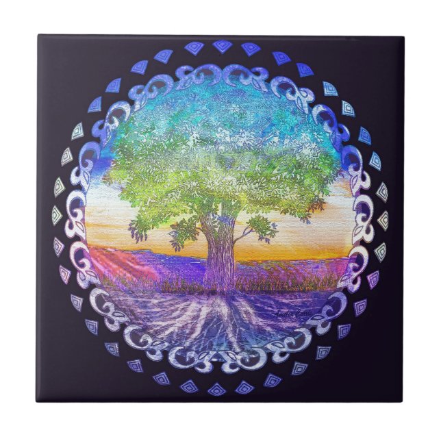 Tree of Life Love, Peace, Balance Ceramic Tile (Front)