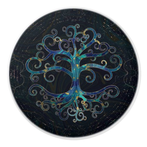 Tree of life Marble and Gold Ceramic Knob