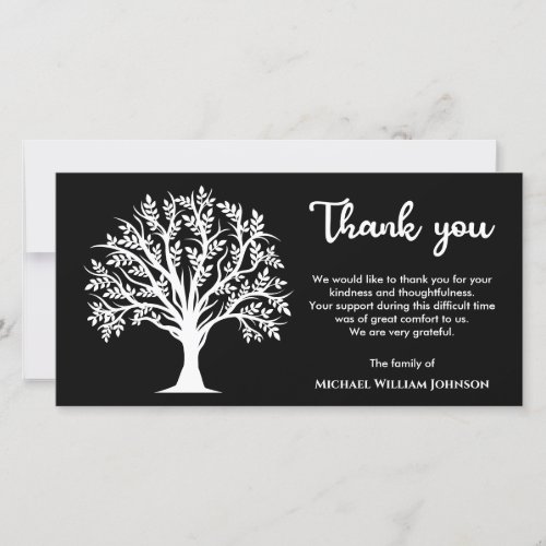 Tree Of Life Memorial Funeral Black And White Thank You Card