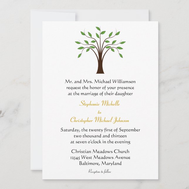 Tree of Life Modern Symbolic on White #2 Wedding Invitation (Front)
