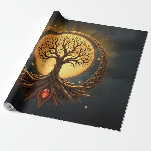 Tree of Life – Moonlit Enlightenment Wrapping Paper (Unrolled)